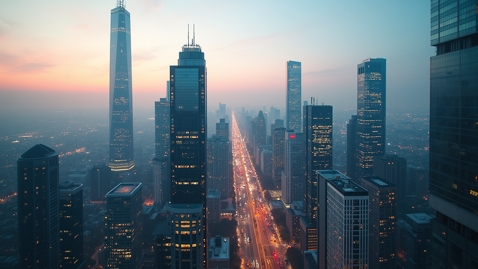 High angle view of a modern city skyline