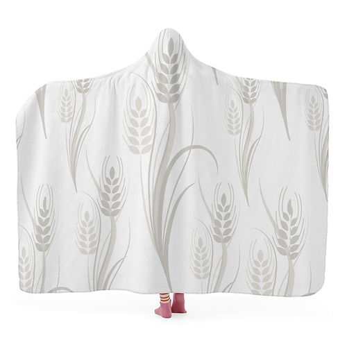 SOFT GREY WHEAT ON WHITE Hooded Blanket