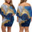 Thumbnail: BLUE AND GOLD MARBLE Women's Off-the-shoulder Tube Dress