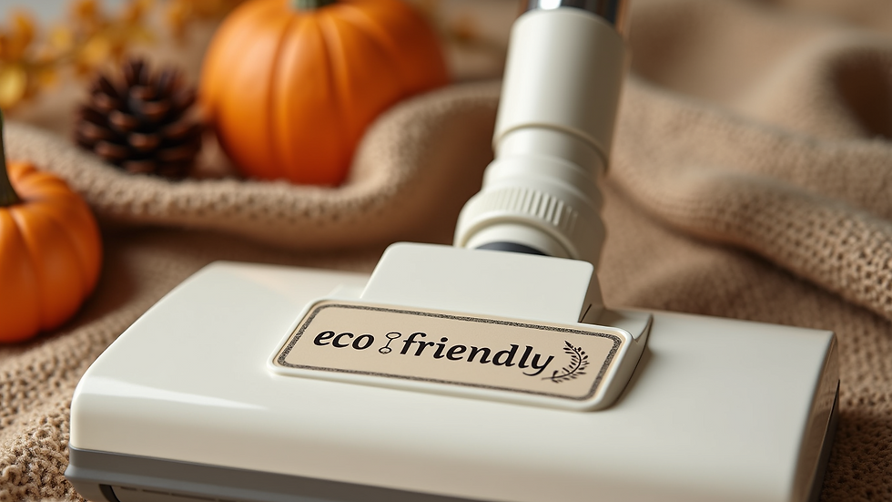 Close-up of a vacuum cleaner with eco-friendly certification label