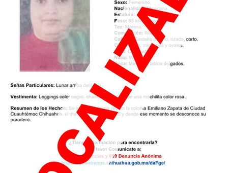 Localiza FEM a mujer con reporte de ausencia en Cuauhtémoc