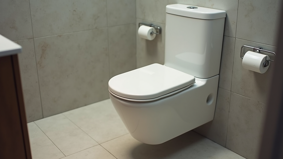 High angle view of a wall-hung toilet in a modern bathroom