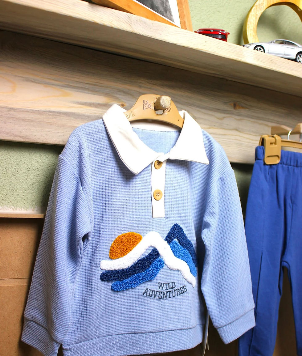 Küçük resim: 6-24 ay yakalı waffle kumaş bebek takım