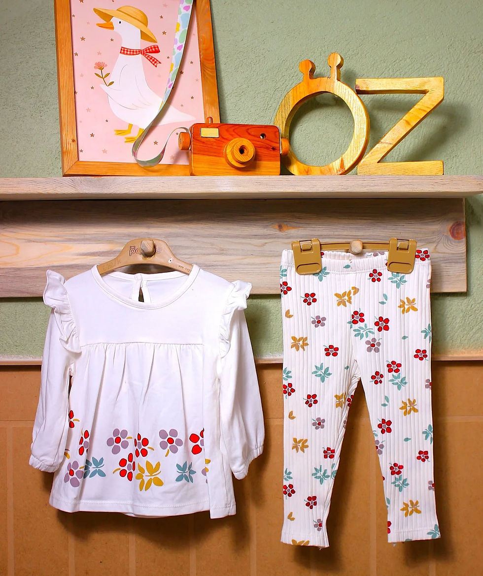 Küçük resim: 6-24 ay omuz fırfırlı çiçek desenli takım