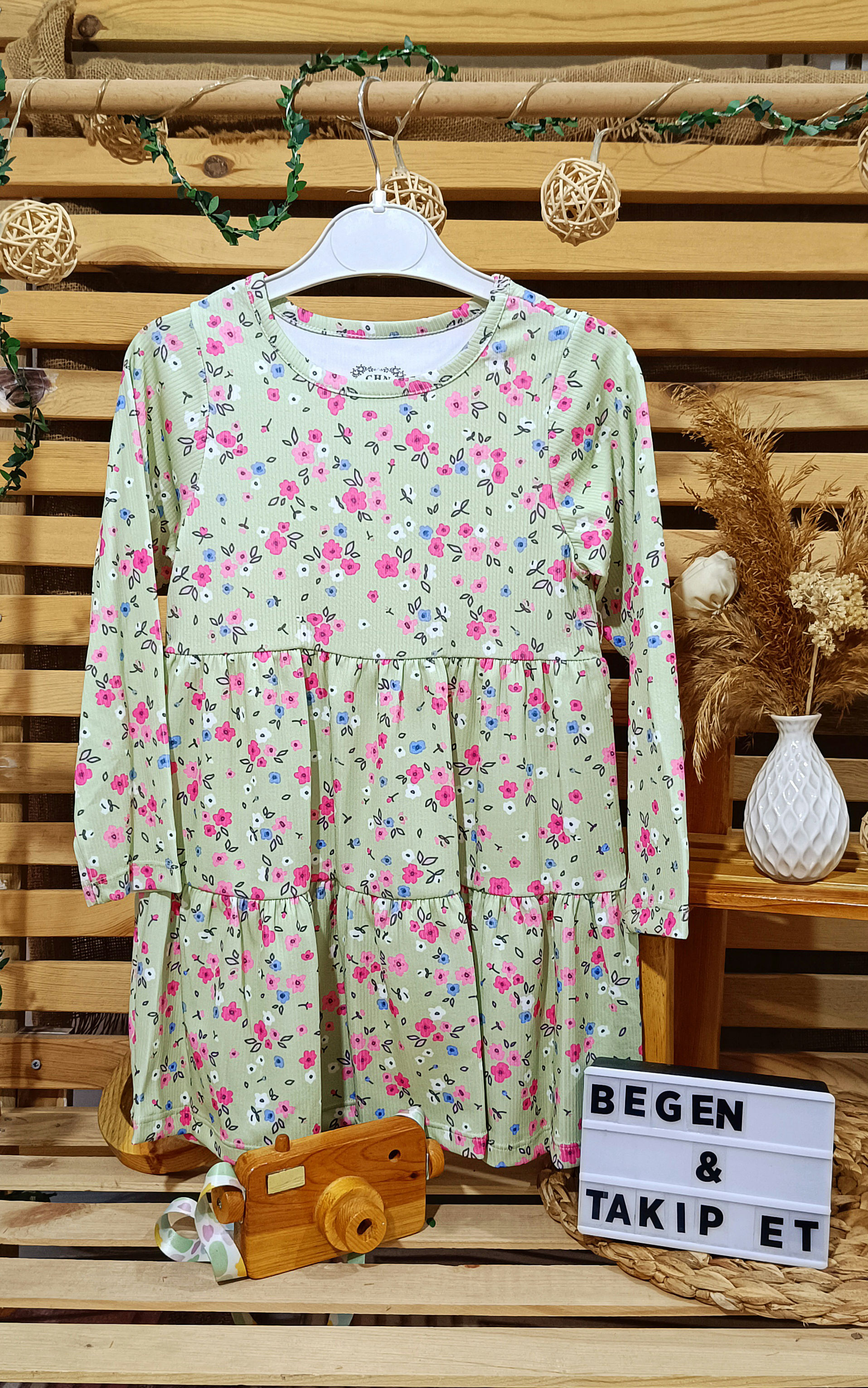 (6-9 yaş) çiçek desenli kız çocuk elbise