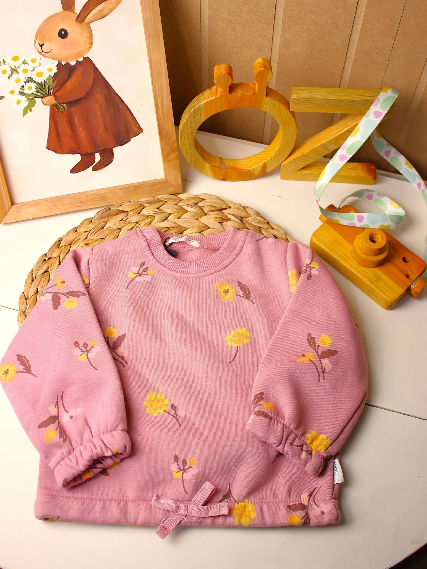 (6-24 ay) çiçek desenli üç iplik sweat