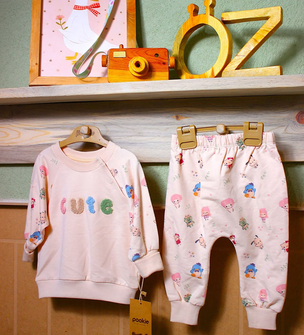 Küçük resim: 6-18 ay cute nakışlı kız bebek takım