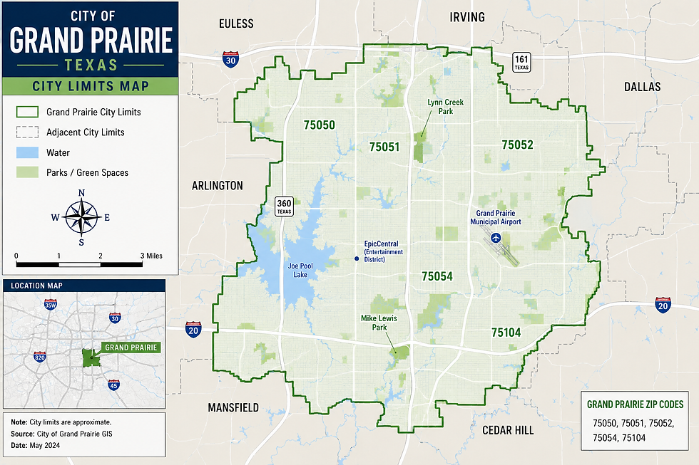 Grand Prairie city limits map where AMP proudly serves.