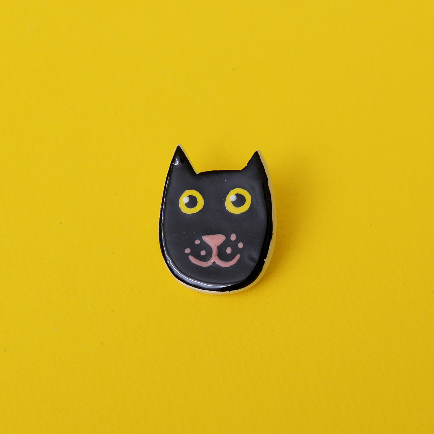 Κεραμική χειροποίητη καρφίτσα μαύρη γάτα