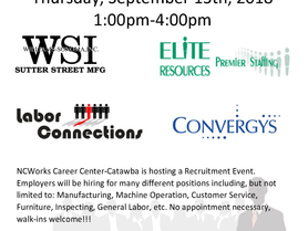 Employer Recruitment Event at the NCWorks Career Center-Catawba on September 13 (1PM to 4PM)