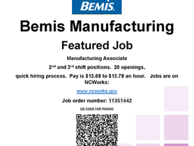 Bemis Manufacturing Hiring 2nd & 3rd Shift Positions