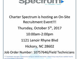 Charter Spectrum is Hosting an On-Site Recruitment Event at the NCWorks Career Center-Catawba on Oct