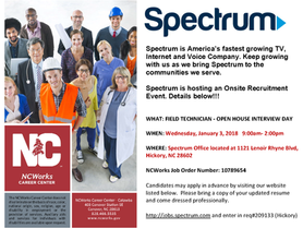 Spectrum is hosting an Onsite Recruitment Event on Jan. 3, 2018, from 9AM to 2PM