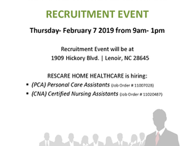 Rescare Home Healthcare Recruitment Event at NCWorks Career Center-Caldwell | Feb. 7 | 9AM to 1PM