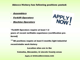 Adecco Hickory – Job Postings