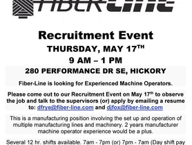 2nd Fiberline Recruitment Event at 280 Performance Dr SE, Hickory - Catawba on May 17, 9AM to 1PM