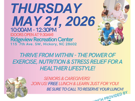 Healthier Lifestyle Healthier You! Thursday, May 21, 2026 | 10 AM to 12:30 PM - Ridgeview Recreation Center