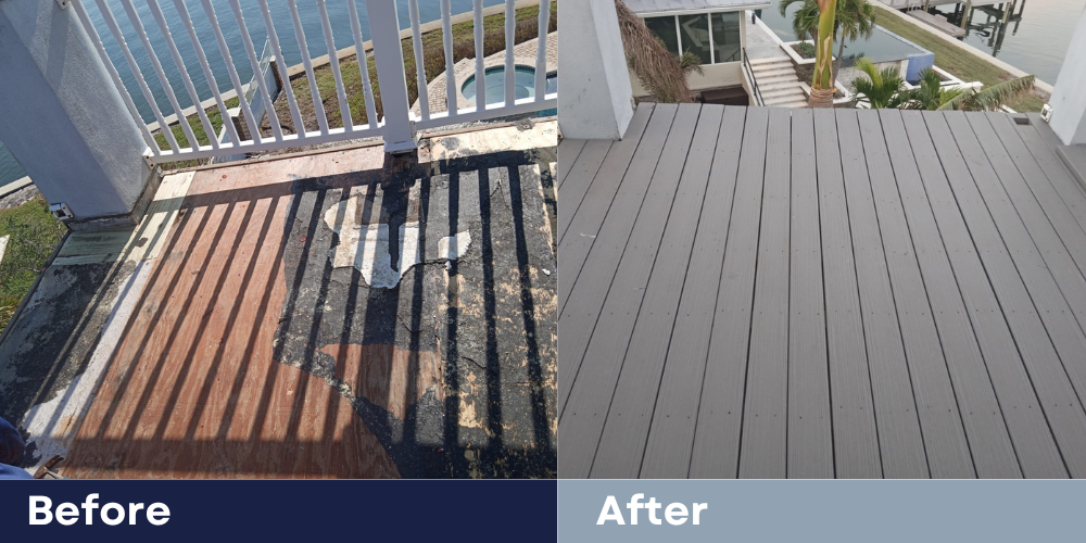 Balcony remodeling, before and after comparison