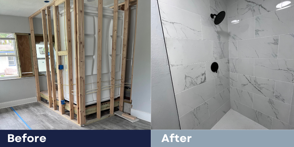 Bathroom remodeling, before and after comparison