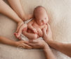 Newborn baby sleeping wrapped in parent's arms during newborn photography Brisbane session