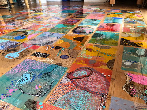 Acrylic and watercolour 'cell' paintings, process