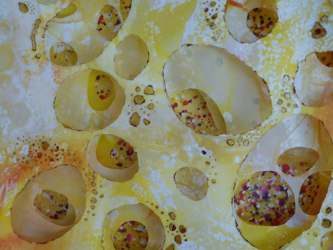 Encaustic monotype, burnt edges, mulberry paper on wood panel