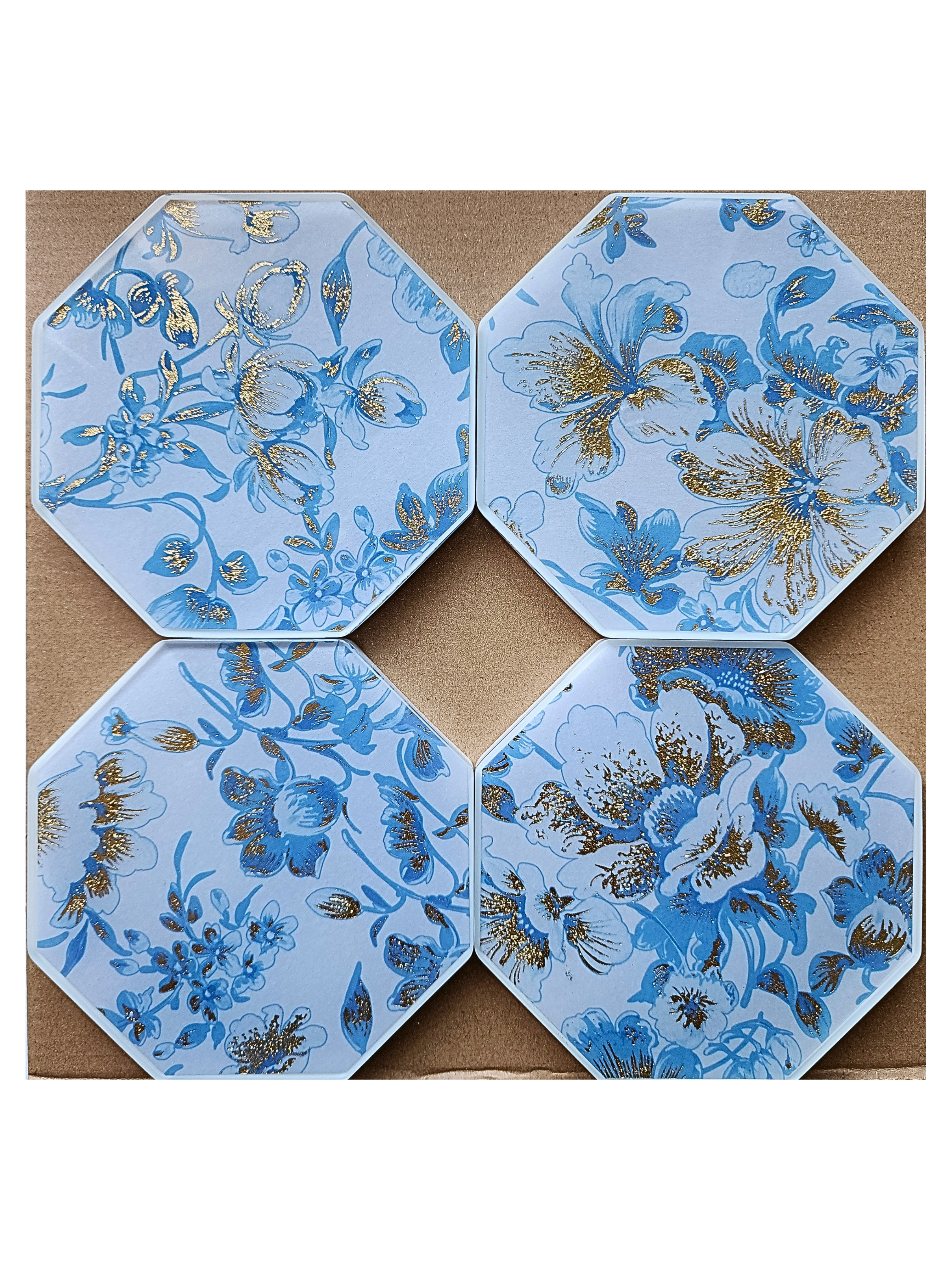 Blue Bloom Coaster Set