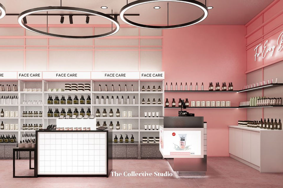 ผลงานการออกแบบ showroom design ให้ร้านเครื่องสำอาง BEAUTY BUFFET 