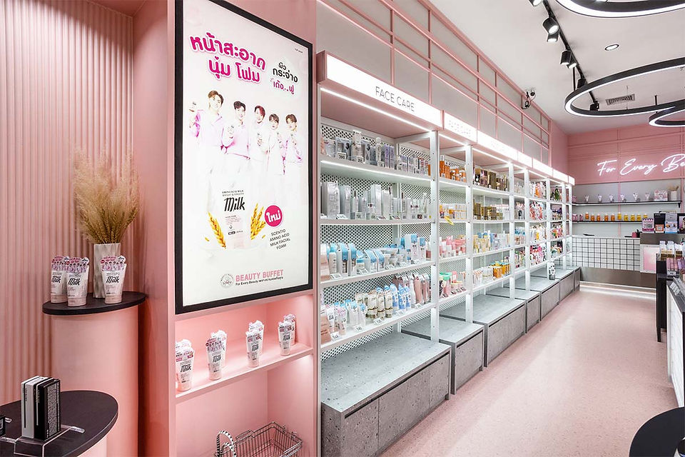 ผลงานการออกแบบ showroom design ให้ร้านเครื่องสำอาง BEAUTY BUFFET 