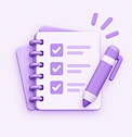Lilac illustration of a checklist and pencil representing content planning.