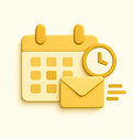 Yellow illustration of a calendar and clock representing email campaign scheduling.