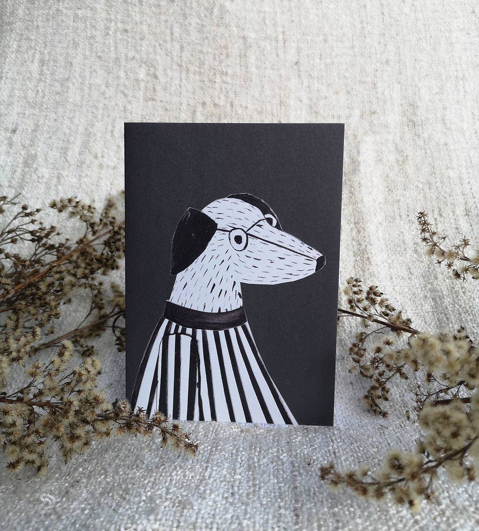 Black and white dog greetings card