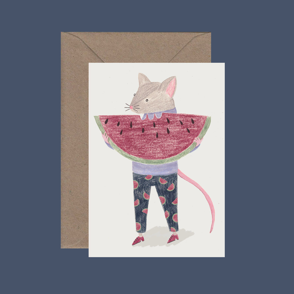 Watermelon Mouse Greetings Card