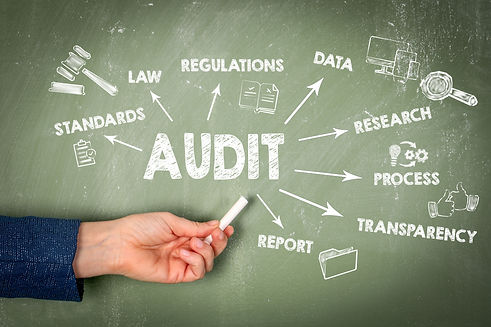 Audit concept. Illustrated table with key words and icons on a green board..jpg