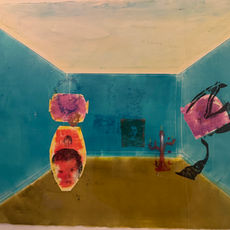 A pictorial shelf, perhaps inscribed as an altar, speaks about new technologies for extending life and health and wellbeing.