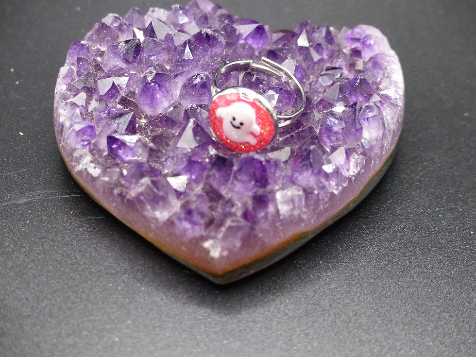 Bague « Baby Boo Tangerine » – Fantôme souriant & orange mandarine ultra flashy