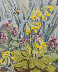 Amie_Haslen_Cowslips_Carder_Bees_painting