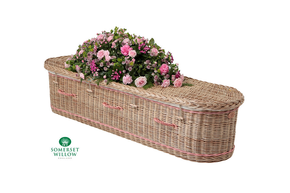 Miniatura: Somerset curved end willow coffin with flowers