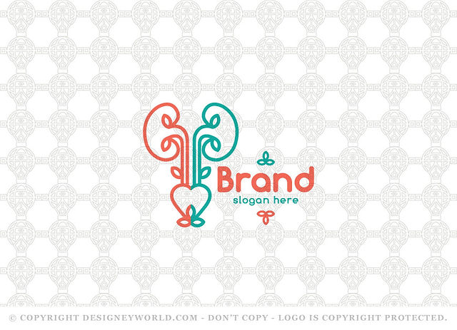 Kidney Love and Care Logo for Sale + Free Customization. Two kidneys logo with a heart shaped urinary bladder and scattered leaves to represent full natural love and care.