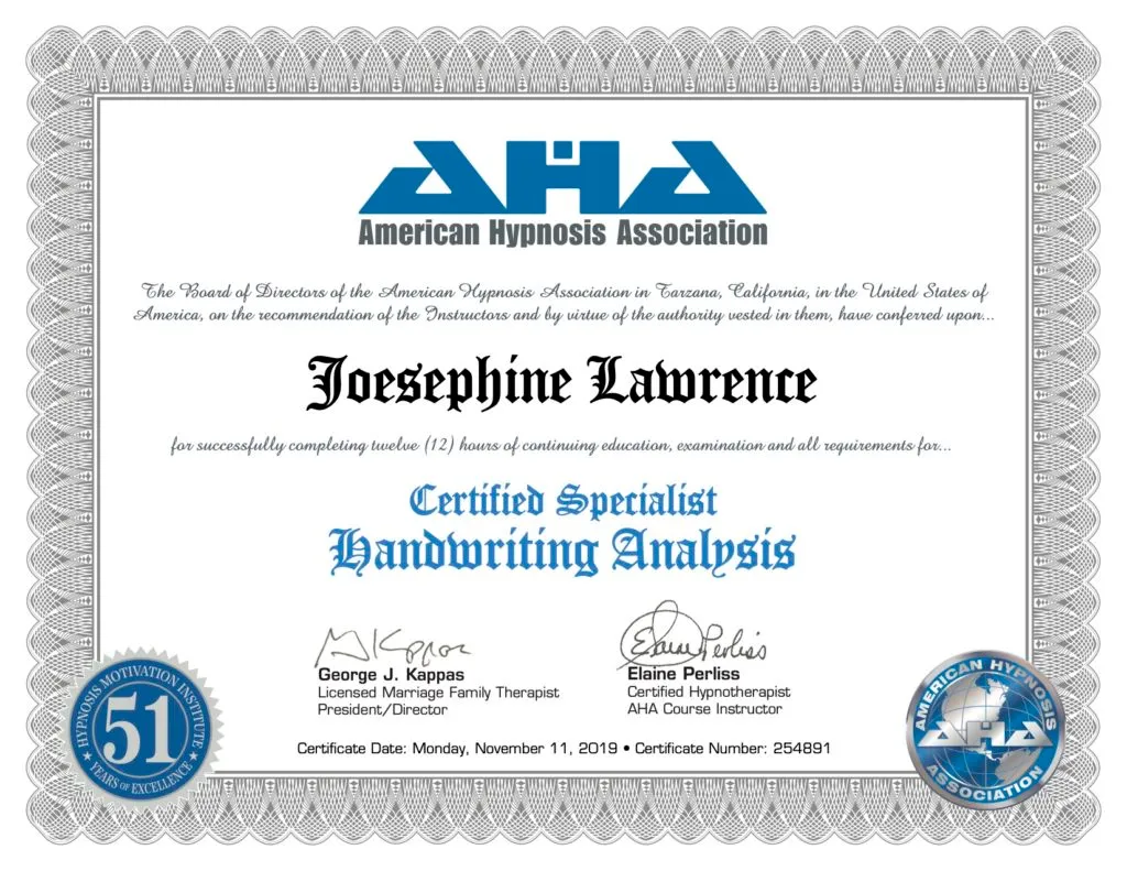 Hypnoclarity hypnotherapy aha american hypnosis association handwriting analysis
