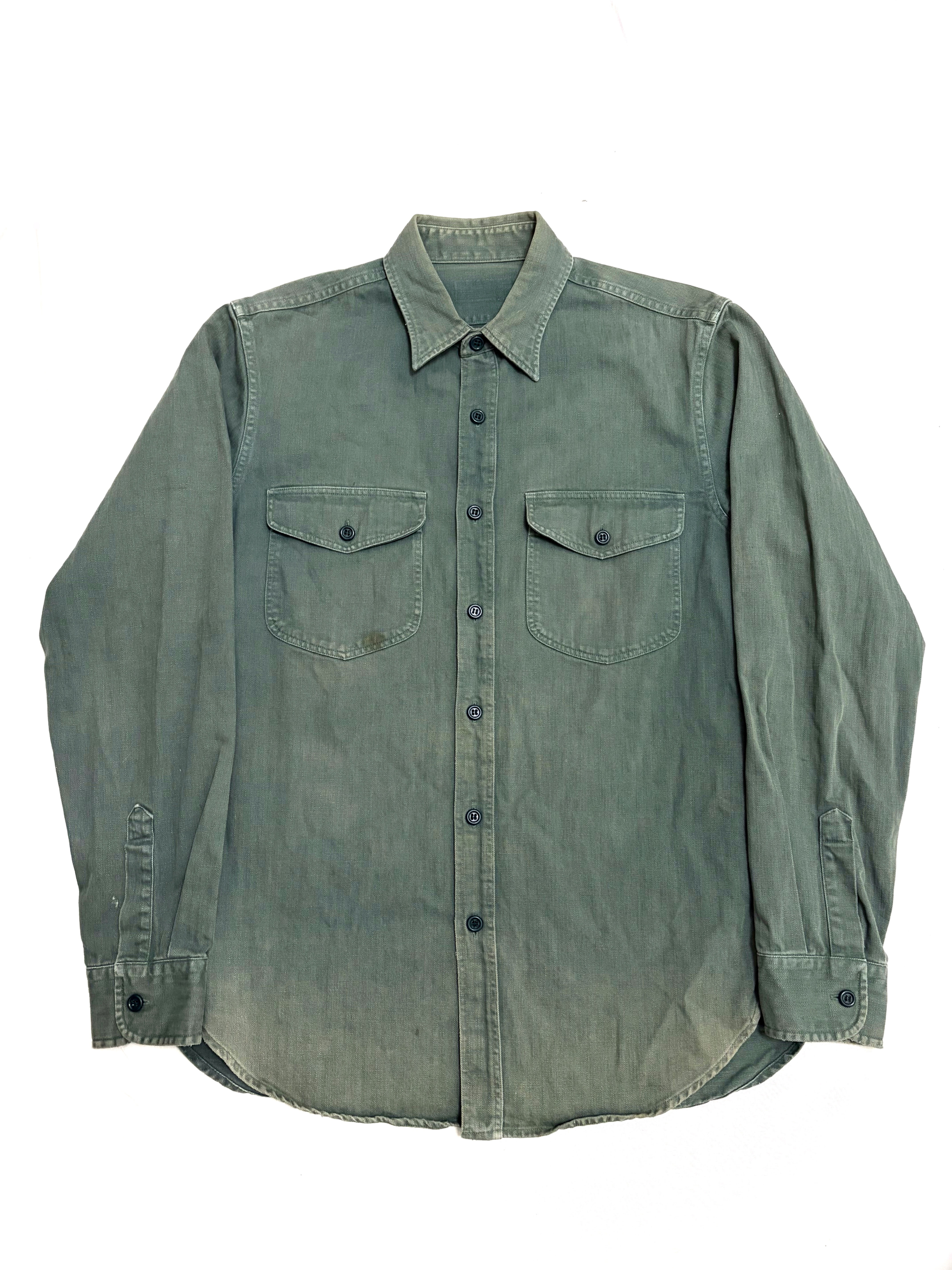 50s Herringbone Twill Work Shirt / M
