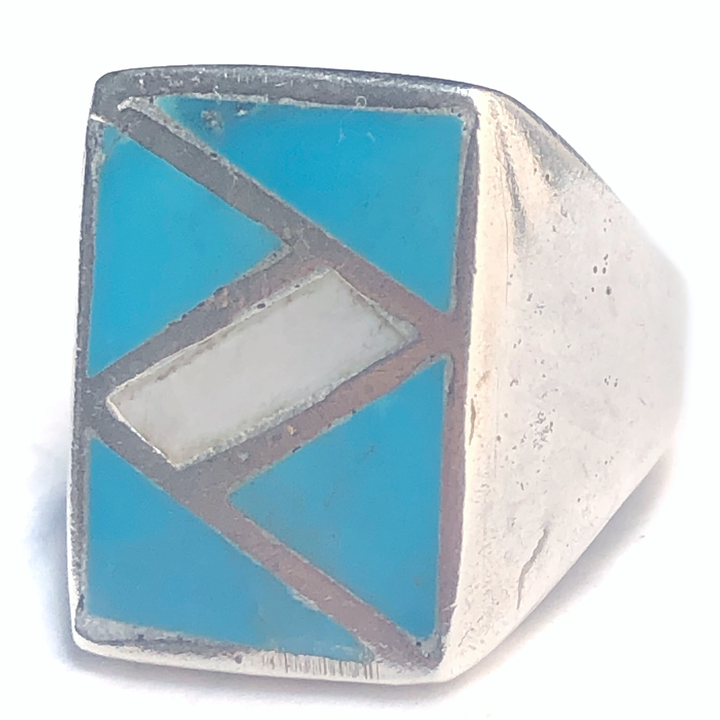 Zuni Sterling Silver Multi Stone Inlay Ring  / 8