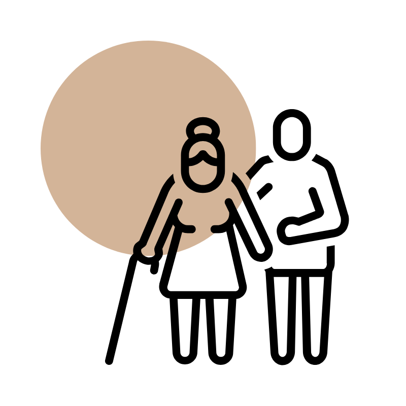 Icon of a senior person and caregiver representing support for seniors and caregivers