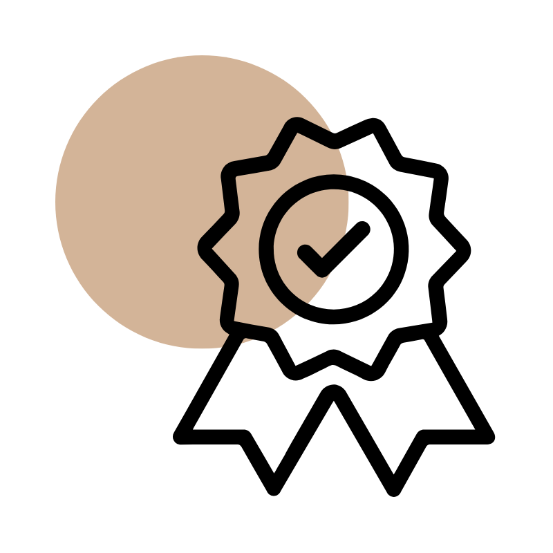 Icon showing a certification badge symbolizing service provided by certified professionals