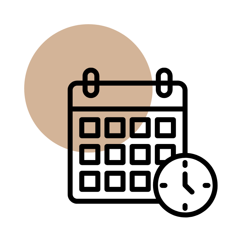 Icon of a calendar with a clock symbol representing online booking