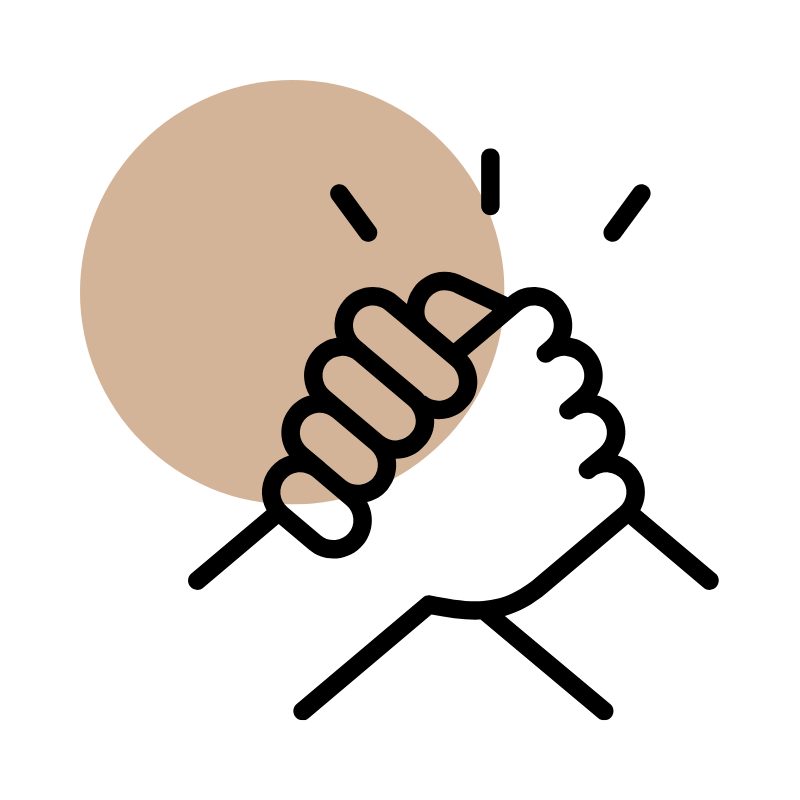 Icon of supportive hands representing care for local patients