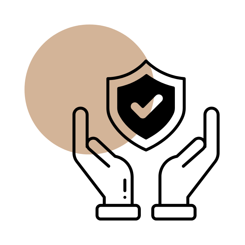 Icon of hands holding a shield symbolizing safe and trusted pharmacy care