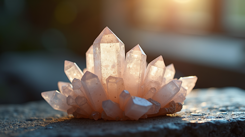 Close-up view of a crystal cluster used in energy healing