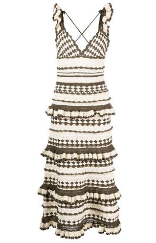 Zimmermann Devi Crochet Dress in ivory with intricate open-knit detailing, cinched waist, and scalloped hem, showcasing elegant bohemian craftsmanship perfect for luxury resort wear.nn - Devi Crochet Dress.JPG