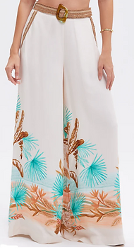 PatBO Bananeira Tropical Pant with green banana leaf print, high waist, and flowy wide-leg design ideal for resort or vacation wear.